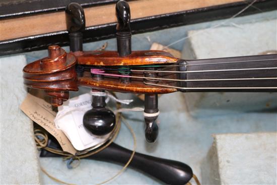 A 19th century violin with makers label C Nicholson of Leith, Edinburgh , cased with bow